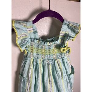 Tahari Mint Strip Dress Girl's 2T Smocked Lace Lined Sleeveless